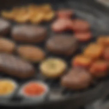 Visual comparison of grill sizes with food items for scale