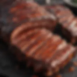 Close-up of perfectly smoked ribs with a glossy barbecue glaze