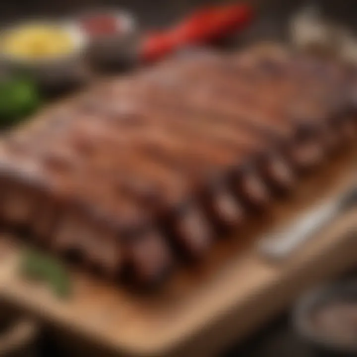 Different types of ribs displayed on a wooden cutting board