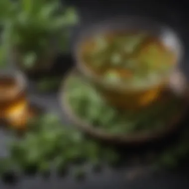 Vibrant Display of Herbs in Korean Mint Tea A vibrant display of various herbs and ingredients used in Korean mint tea
