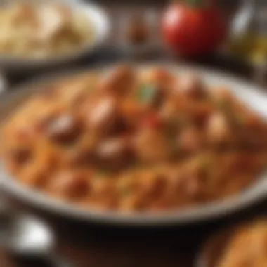 Delicious Jambalaya Experience A colorful plate of jambalaya served in a cozy restaurant