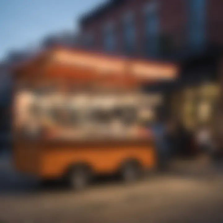 Vibrant street scene showcasing a popular food stall in New Orleans