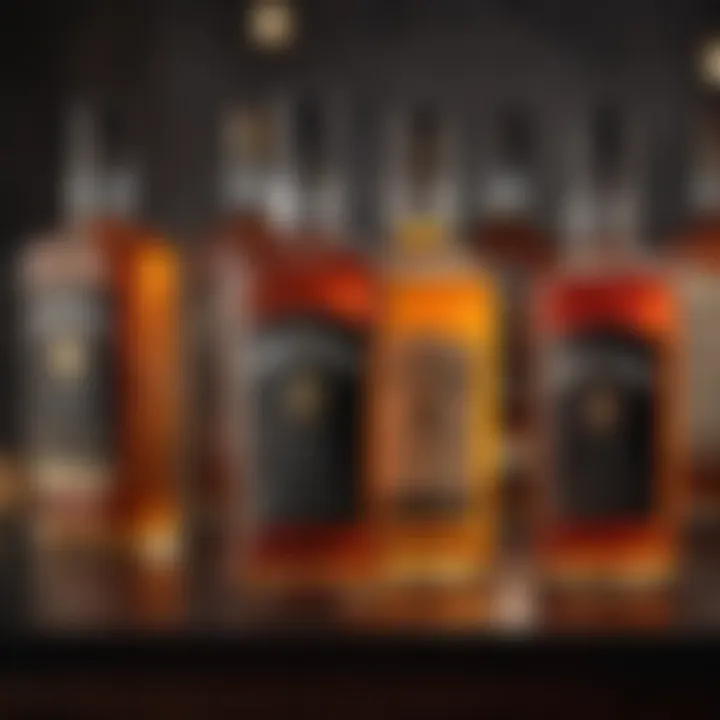 An array of popular Irish whiskey brands displayed elegantly