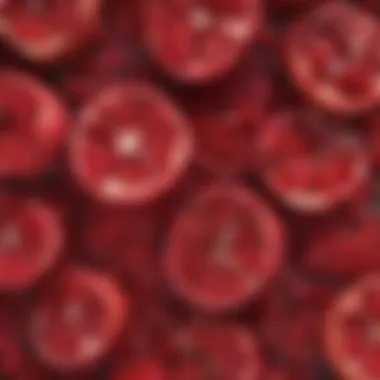 Close-up of vibrant pomegranate seeds highlighting their rich color and texture