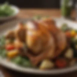 A beautifully plated dish of herb-roasted chicken with seasonal vegetables