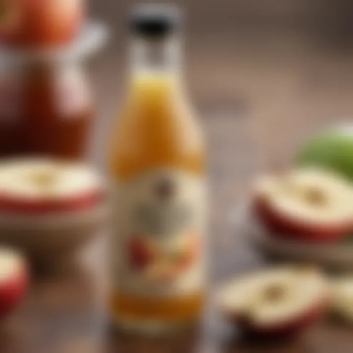 A close-up of a bottle of homemade apple cider vinaigrette