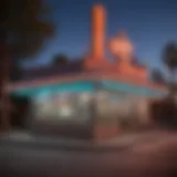 Exterior view of a popular diner in Phoenix with neon lights