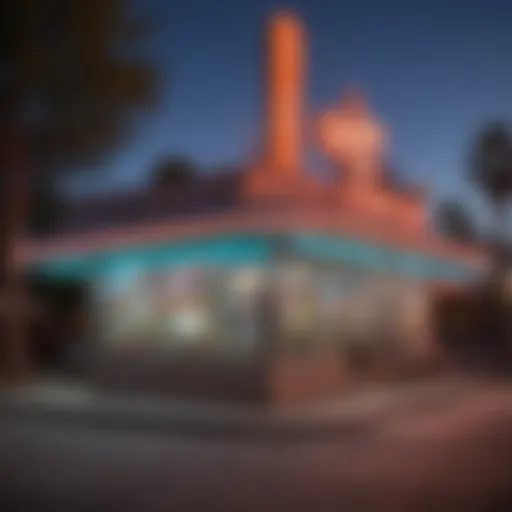 Exterior view of a popular diner in Phoenix with neon lights