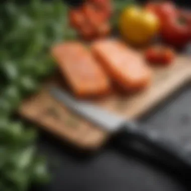 An ergonomically designed knife resting beside fresh produce