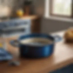 Elegant Blue Diamond Saucepan on a wooden countertop