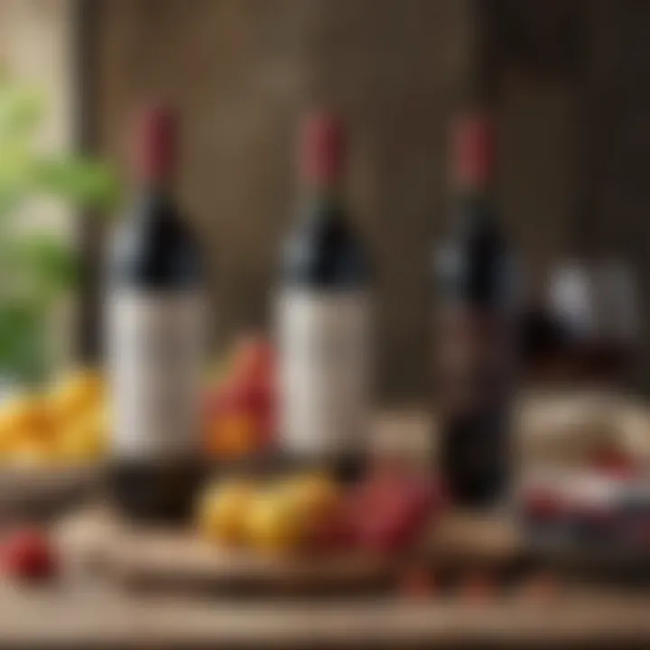 An artistic display of Buonafide 0.0 wine bottles on a rustic table surrounded by fresh fruits.