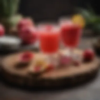 An assortment of dishes featuring cactus pear juice