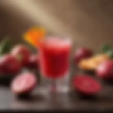 A glass of vibrant cactus pear juice with garnishes