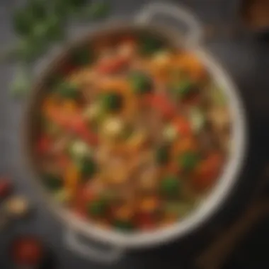 An overhead view of a vibrant vegetable stir-fry in a bowl