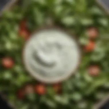 A close-up of the creamy texture of Herb Ranch dressing on a salad