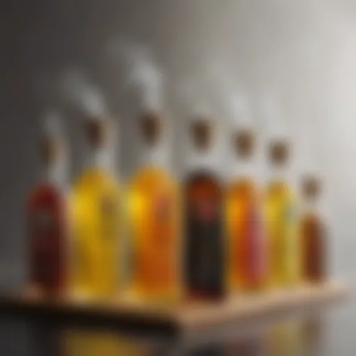A collection of various cooking oils with high smoke points displayed aesthetically