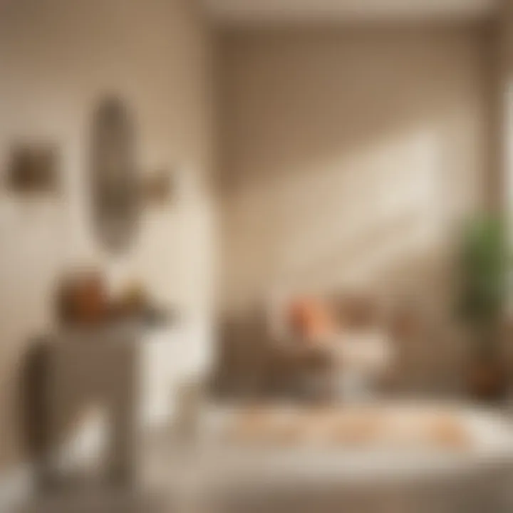 Interior space showcasing creamy mushroom walls and decor
