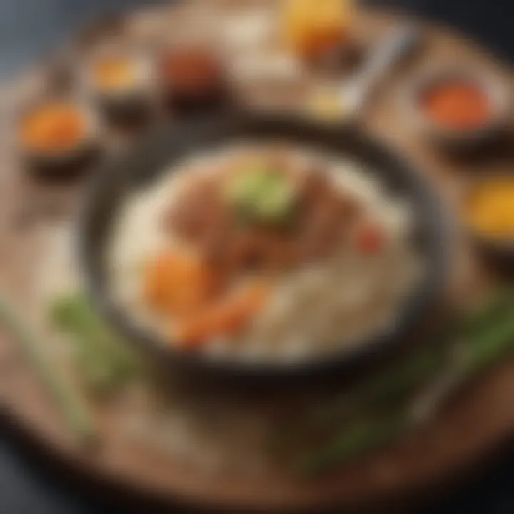 A fusion dish featuring rice combined with international flavors and textures