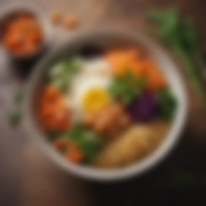 A colorful bowl of rice mixed with vibrant vegetables and herbs