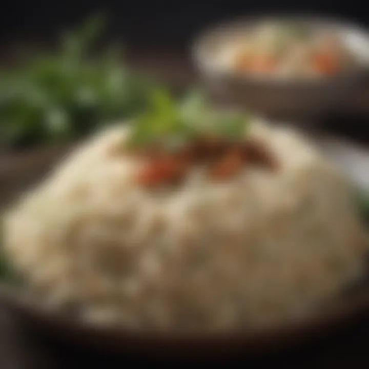 A close-up of a traditional rice dish garnished with fresh herbs and spices