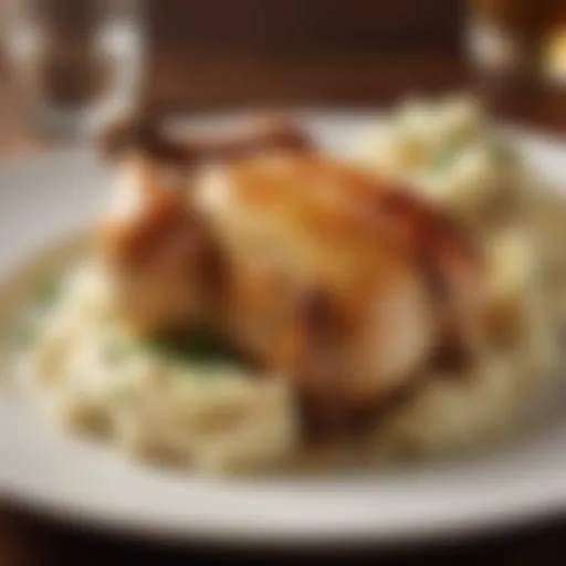 A beautifully plated dish featuring succulent roasted chicken with a side of creamy mashed potatoes