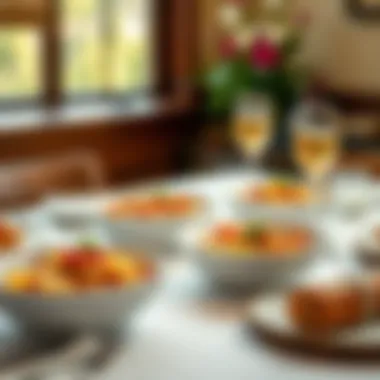 An elegant table setting featuring deep dish pasta bowls