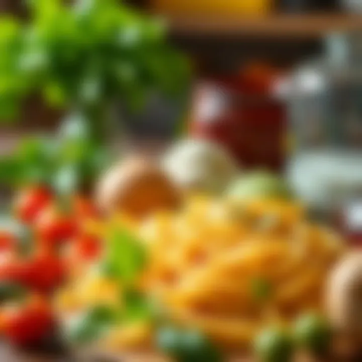 A selection of fresh ingredients laid out for deep dish pasta