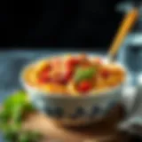 A beautifully crafted deep dish pasta bowl filled with vibrant ingredients