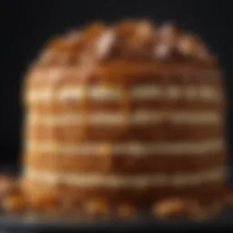 A stunning seven-layer caramel cake showcasing its intricate layers and rich texture.