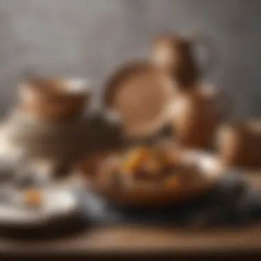 Rustic stoneware dinnerware set with earthy tones