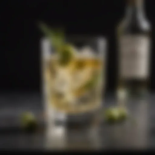 A glass of dry vermouth garnished with an olive