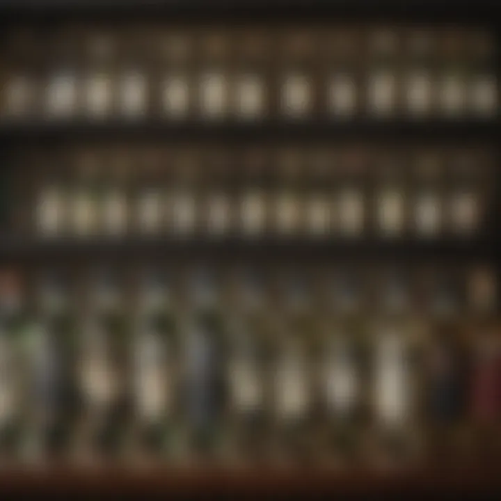 Assorted dry vermouth bottles on a bar shelf