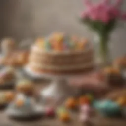 A beautifully arranged Easter dessert table showcasing various traditional sweets.