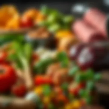 A vibrant assortment of fresh ingredients including herbs, vegetables, and meats used for Italian meatballs.