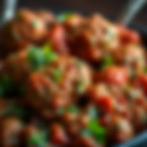 A close-up view of seasoned Italian meatball mixture showcasing fresh herbs and spices.