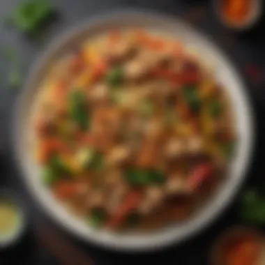 Artful Presentation of Stir Fry A beautifully arranged stir fry showcasing texture and colors