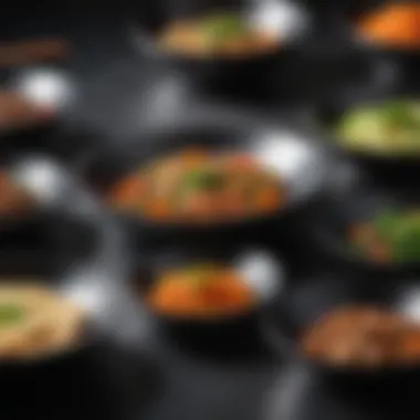 Close-up of different materials used in flat bottom wok pans highlighting quality and durability.