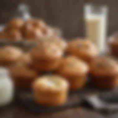 An array of baked goods including muffins, cakes, and bread, highlighting milk as a key ingredient.