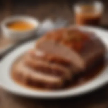 Deliciously Sliced Meatloaf with Gravy An enticing slice of meatloaf served with a rich gravy