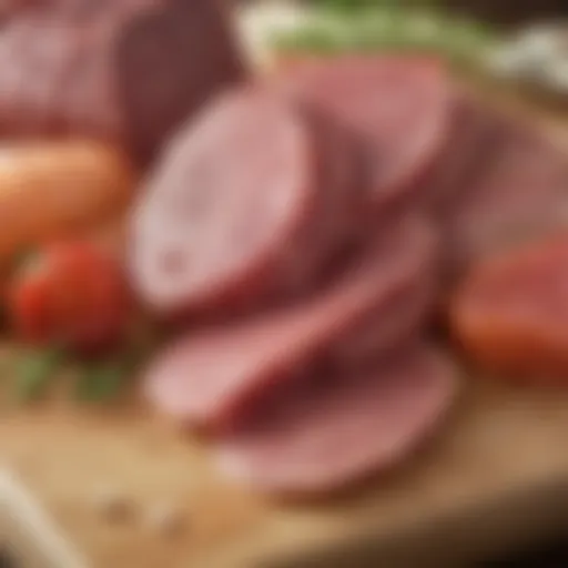 Colorful assortment of healthier deli meats on a wooden board