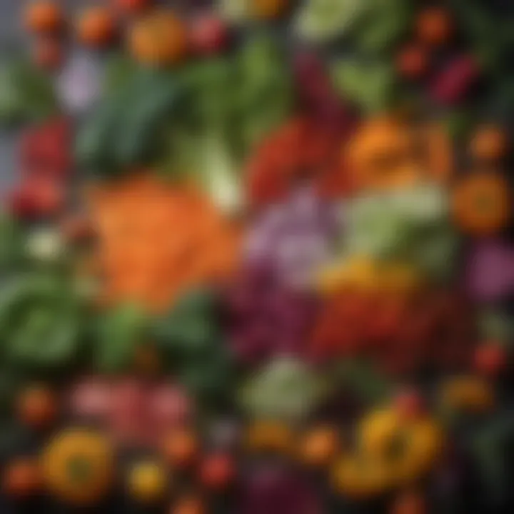 A vibrant assortment of colorful vegetables arranged in an artistic way