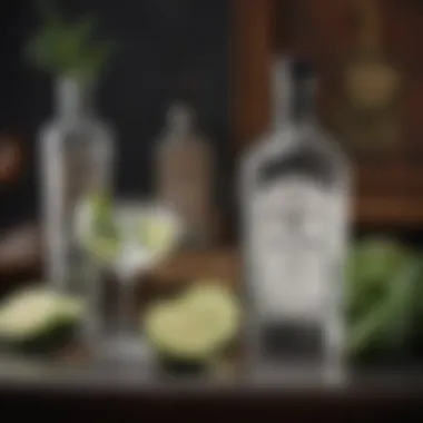 An elegant bar setup showcasing the ingredients for a Hendrick's Cucumber Gin and Tonic