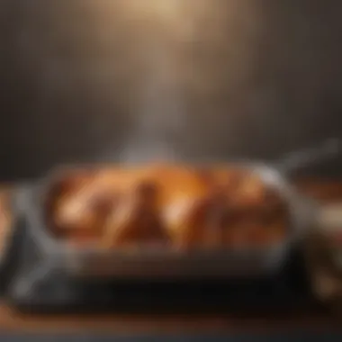 A well-maintained roasting pan with essential care tools beside it