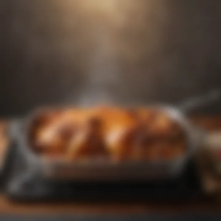 A well-maintained roasting pan with essential care tools beside it