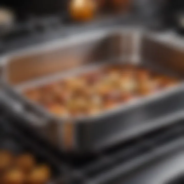 Close-up of a premium stainless steel roasting pan with a shiny finish