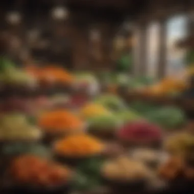 A vibrant market showcasing fresh, exotic ingredients