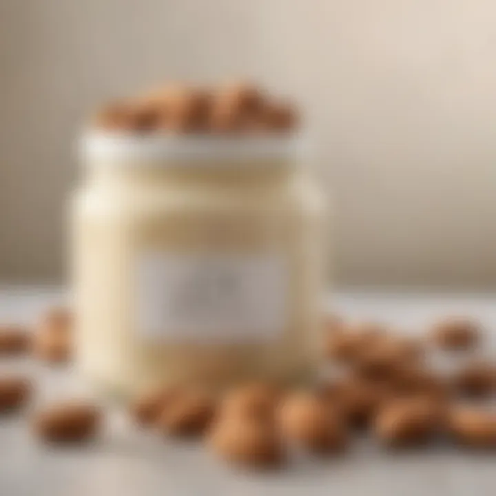 A close-up view of Joi almond paste jar showcasing its creamy texture and rich color.