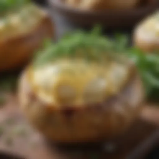 A delicious keto baked potato topped with creamy butter and fresh herbs.