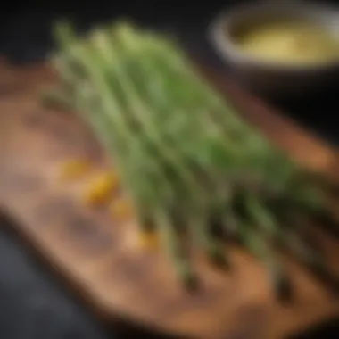 Lush green asparagus spears drizzled with olive oil and garlic