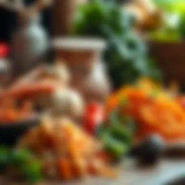 An assortment of fresh ingredients used in making kimchi fried rice